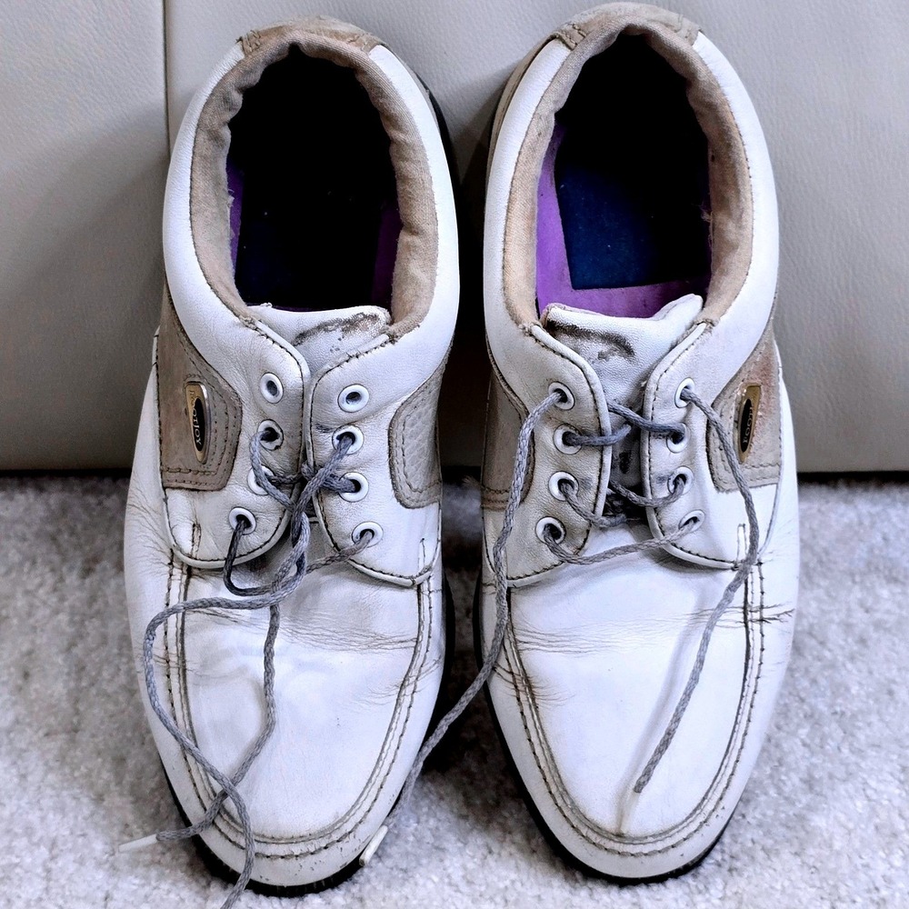 FootJoy Golf Shoes Womens Size 5.5 W Wide Spiked Leather White Beige